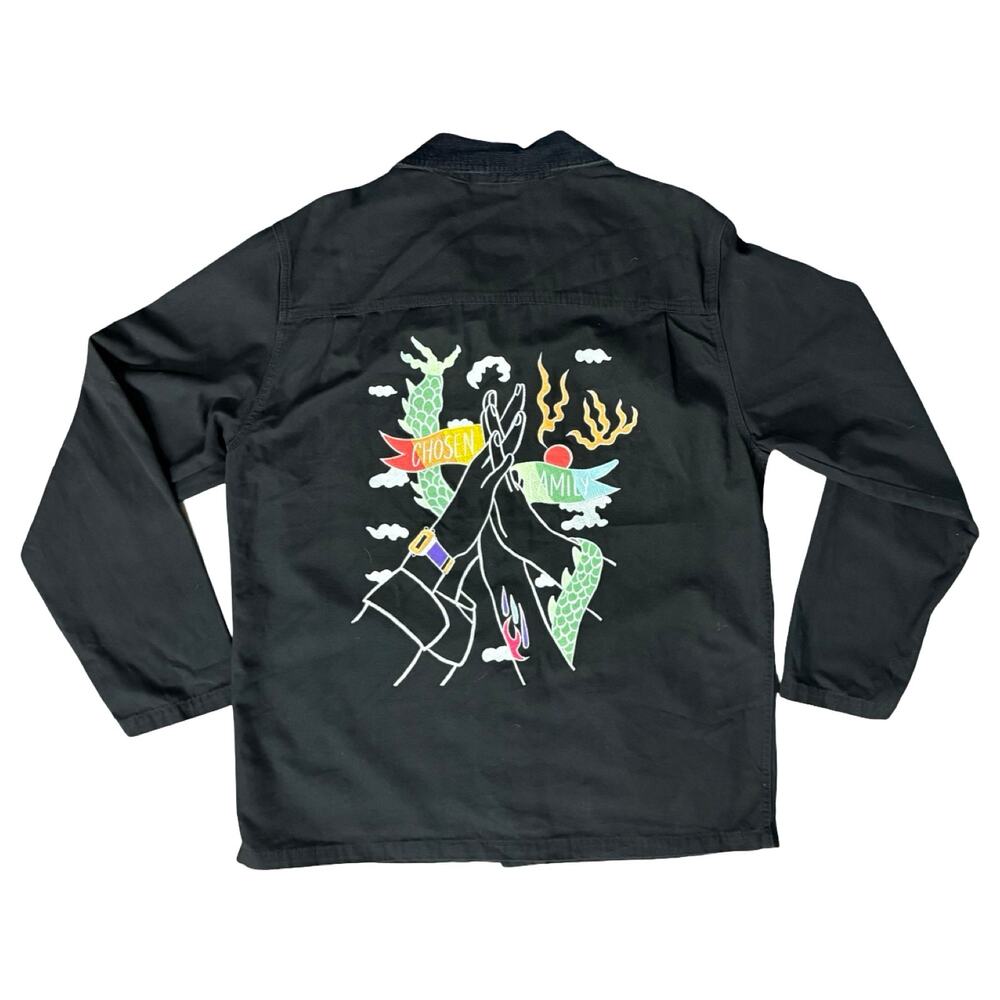 Vans Kaitlin Chan Black Embroidered Chosen Family Pride Drill Chore Coat Size L - Picture 3 of 13